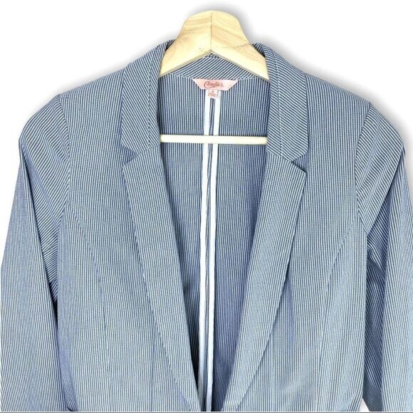 Candies Blue and White Striped Double Pocket Open Blazer - Picture 3 of 8